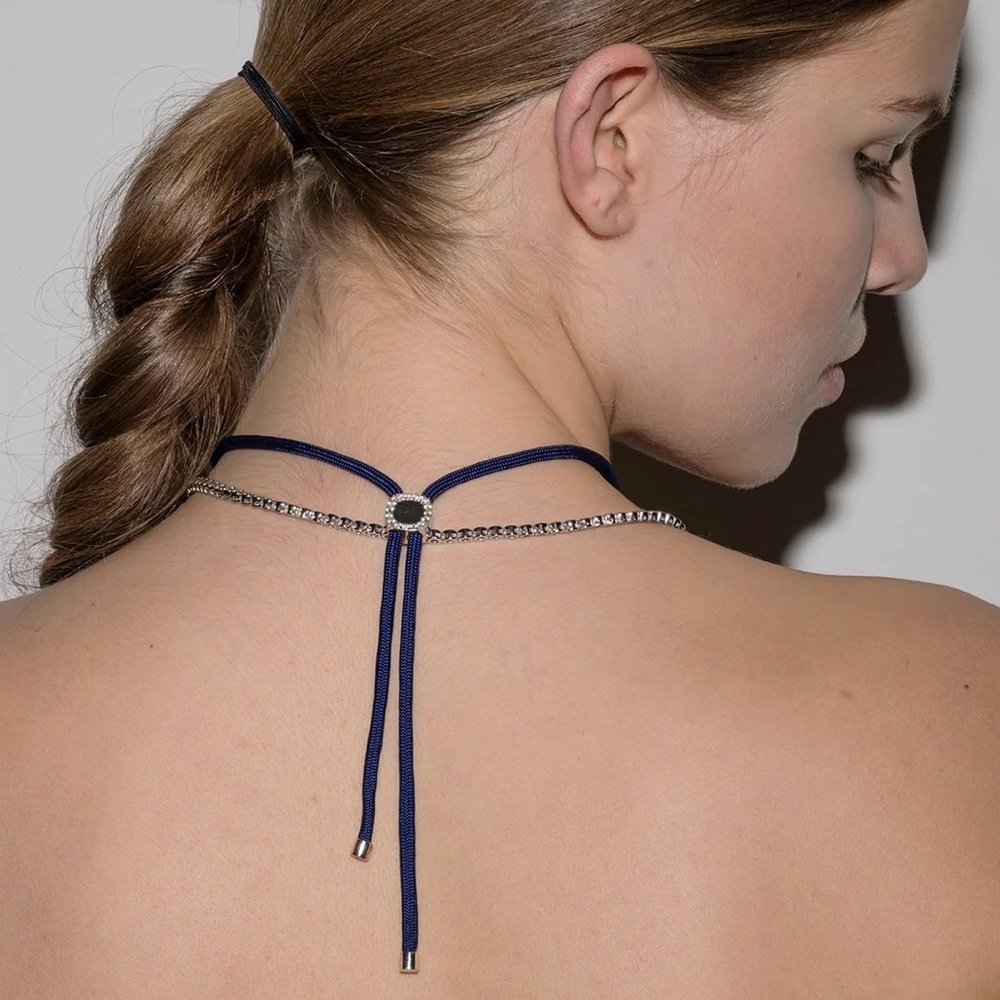 YVES LAB WHITE SAPPHIRE PARACORD NECKLACE, MARINE AND SILVER - Picture 3 of 10